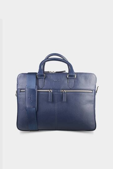 Guard 3-Compartment Navy Blue Leather Briefcase - Thumbnail