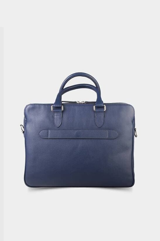 Guard 3-Compartment Navy Blue Leather Briefcase