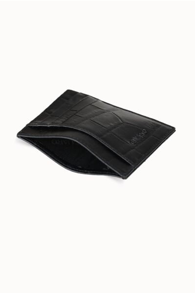Guard Black Croco Print Leather Card Holder - Thumbnail