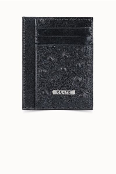 Guard - Guard Black Ostrich Print Leather Card Holder