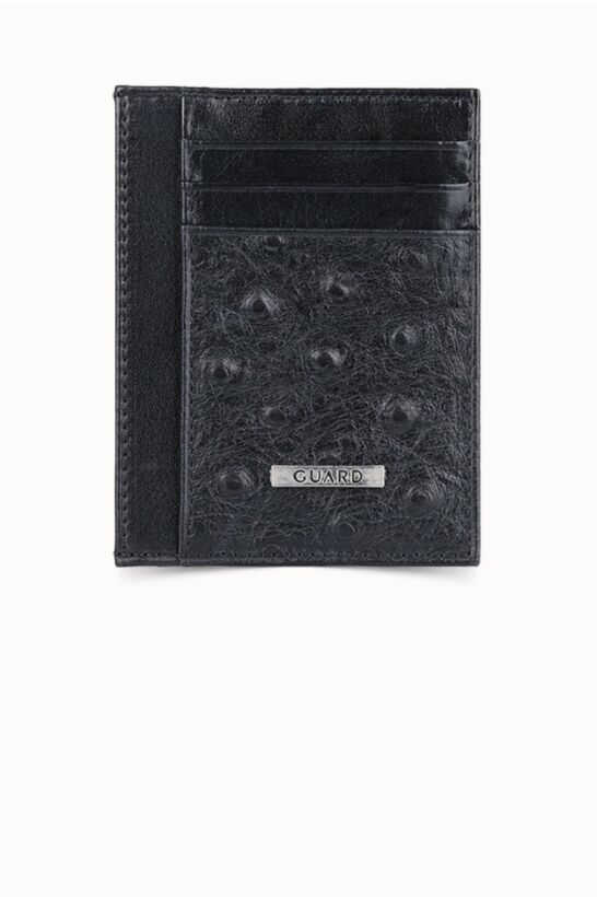 Guard Black Ostrich Print Leather Card Holder