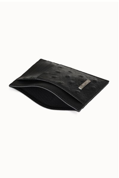 Guard Black Ostrich Print Leather Card Holder - Thumbnail