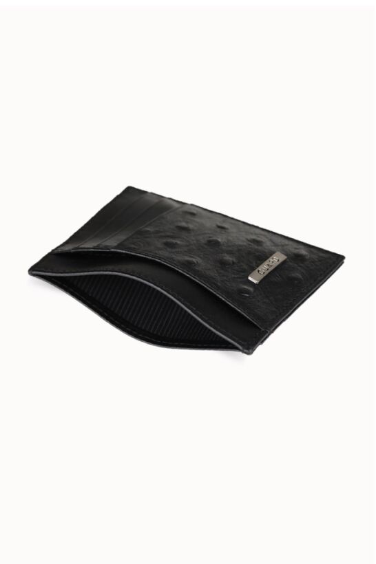Guard Black Ostrich Print Leather Card Holder