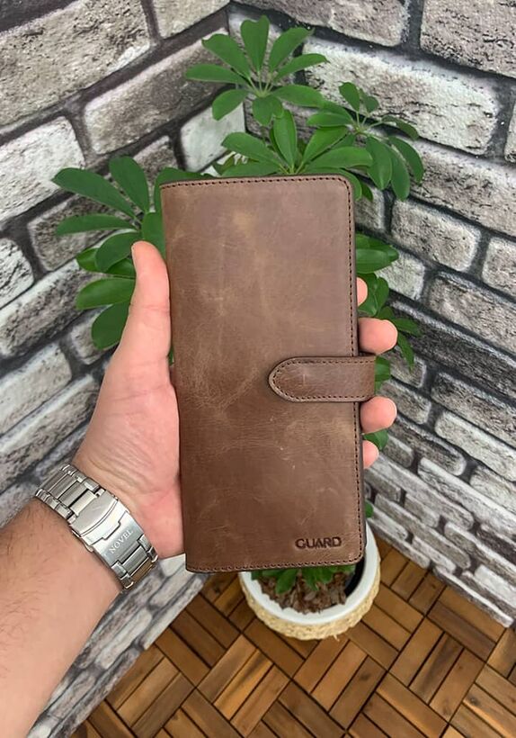 Guard Antik Kahverengi Kart ve Para Slotlu Deri Telefon Cüzdanı