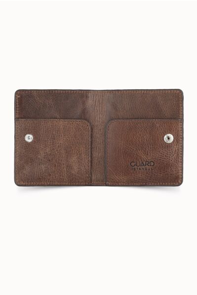 Guard Antique Brown Paste Design Leather Card Holder - Thumbnail