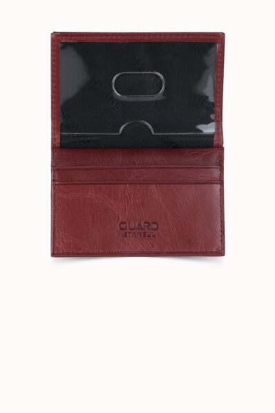 Guard Antique Claret Red Leather Card Holder - Thumbnail