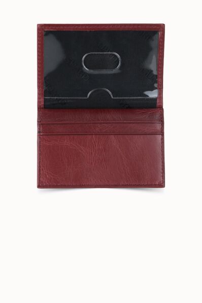 Guard Antique Claret Red Leather Card Holder - Thumbnail