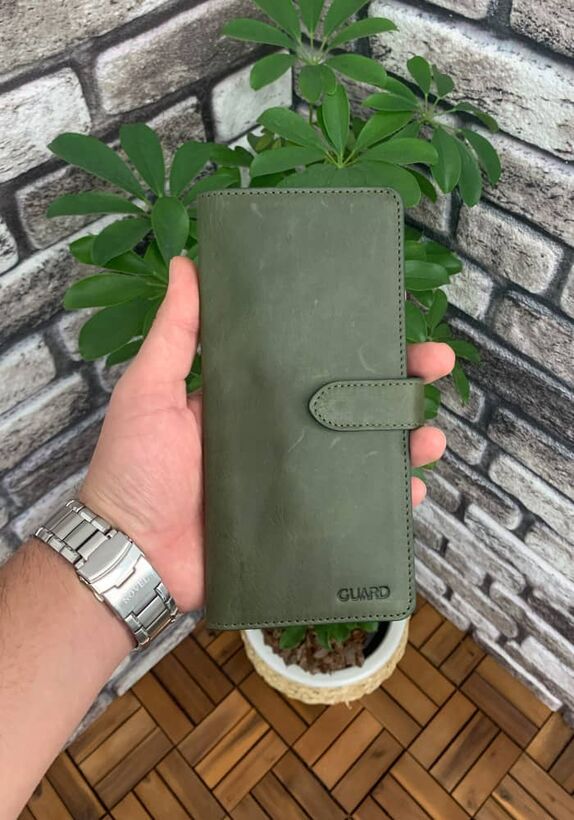 Guard Antique Leather Phone Wallet with Green Card and Money Slot