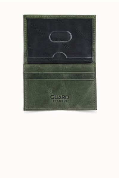 Guard Antique Green Leather Card Holder - Thumbnail