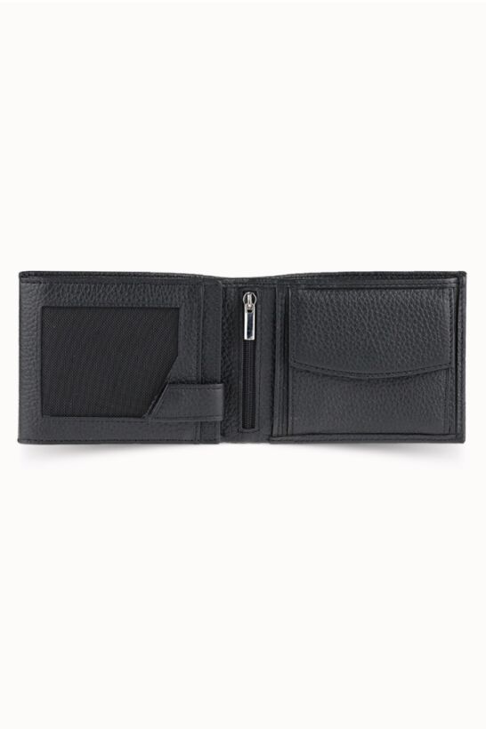 Guard Black Leather Men's Wallet with Coin Compartment