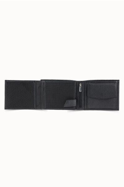 Guard Black Leather Men's Wallet with Coin Compartment - Thumbnail