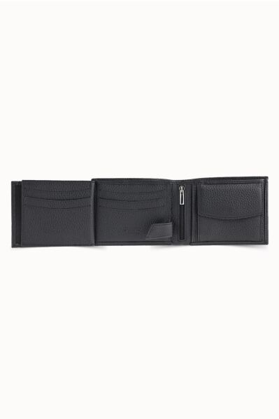 Guard Black Leather Men's Wallet with Coin Compartment - Thumbnail