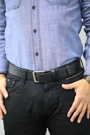 Guard - Guard Black Knit Patterned Leather Belt