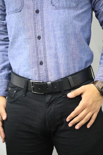 Guard - Guard Black Sport Leather Belt - 3,5 Cm