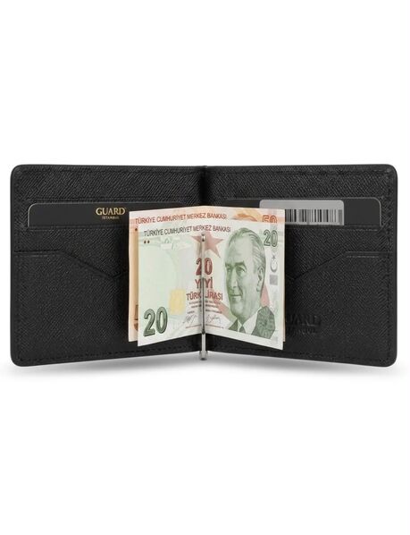 Guard Black/Red Clip Leather Card Holder - Thumbnail