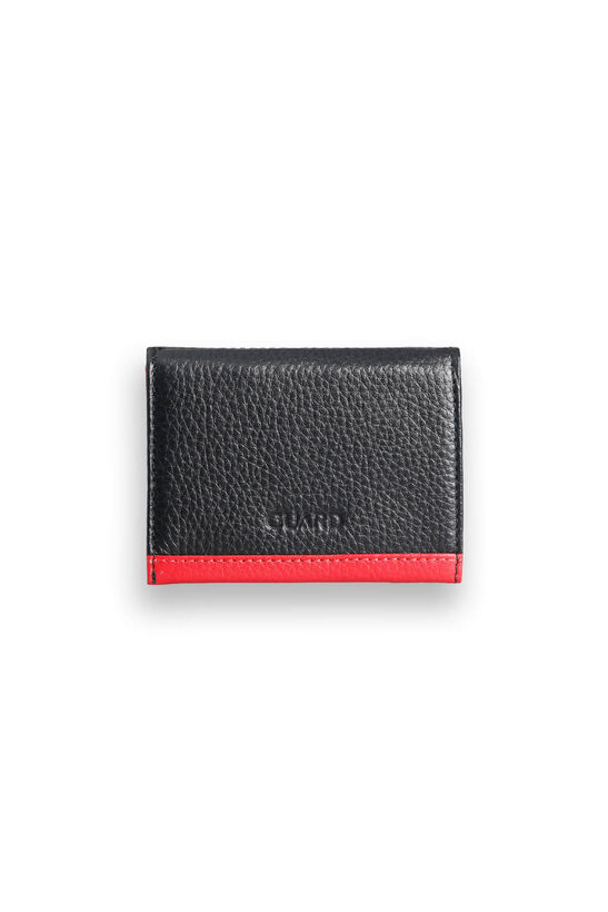 Guard Black - Red Dual Color Compartment Genuine Leather Card Holder