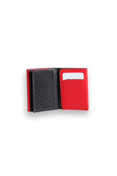 Guard Black - Red Dual Color Compartment Genuine Leather Card Holder - Thumbnail