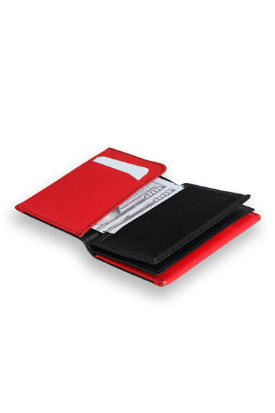 Guard Black - Red Dual Color Compartment Genuine Leather Card Holder - Thumbnail