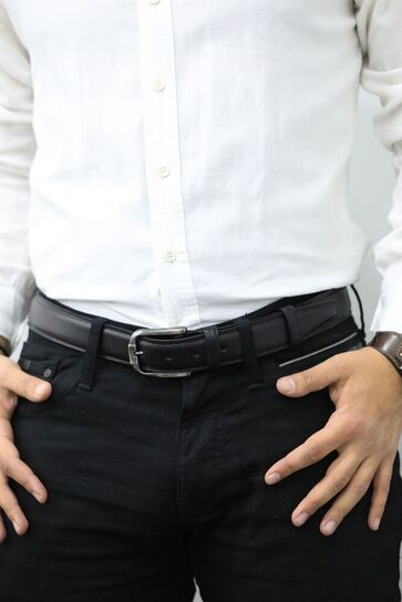 Guard - Guard Black Stitched Classic Leather Men's Belt - 3,5 Cm