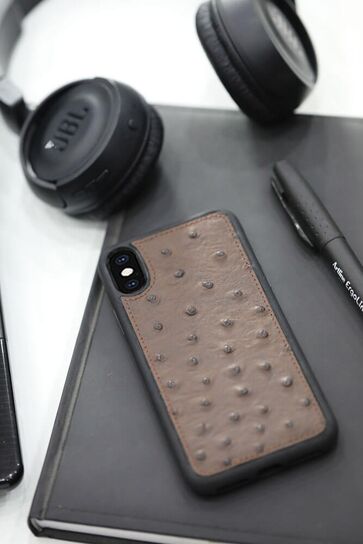 Guard - Guard Brown Ostrich Model Leather iPhone X / XS Case