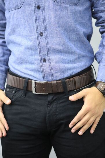 Guard - Guard Brown Wide Stripe Patterned Leather Belt