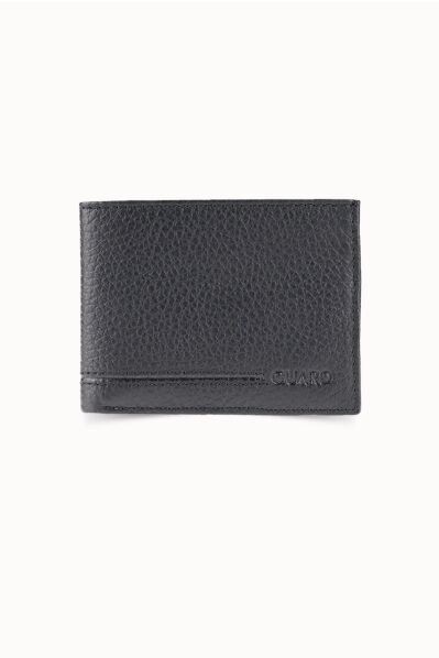 Guard - Guard Coin Compartment Black Genuine Leather Horizontal Men's Wallet