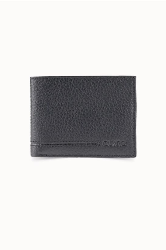 Guard Coin Compartment Black Genuine Leather Horizontal Men's Wallet