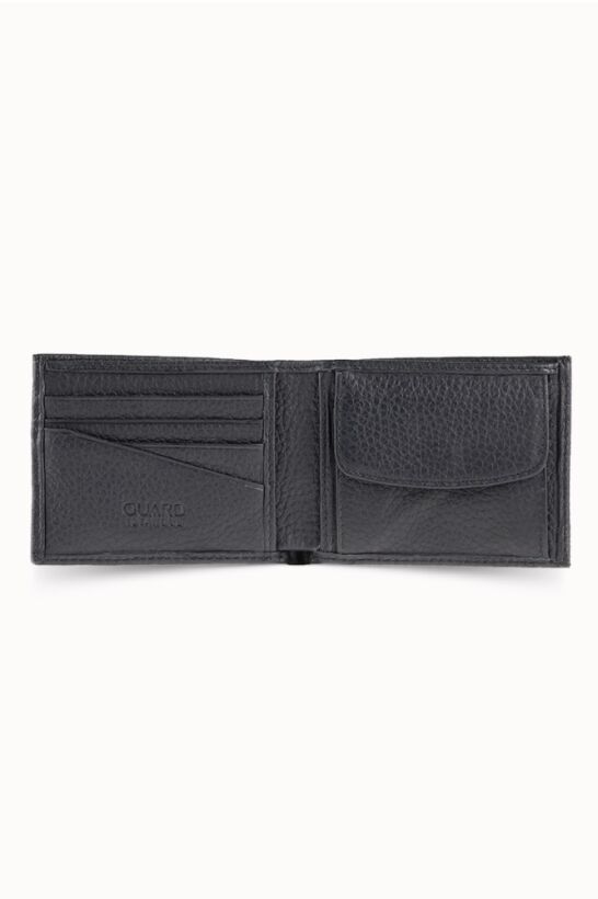 Guard Coin Compartment Black Genuine Leather Horizontal Men's Wallet