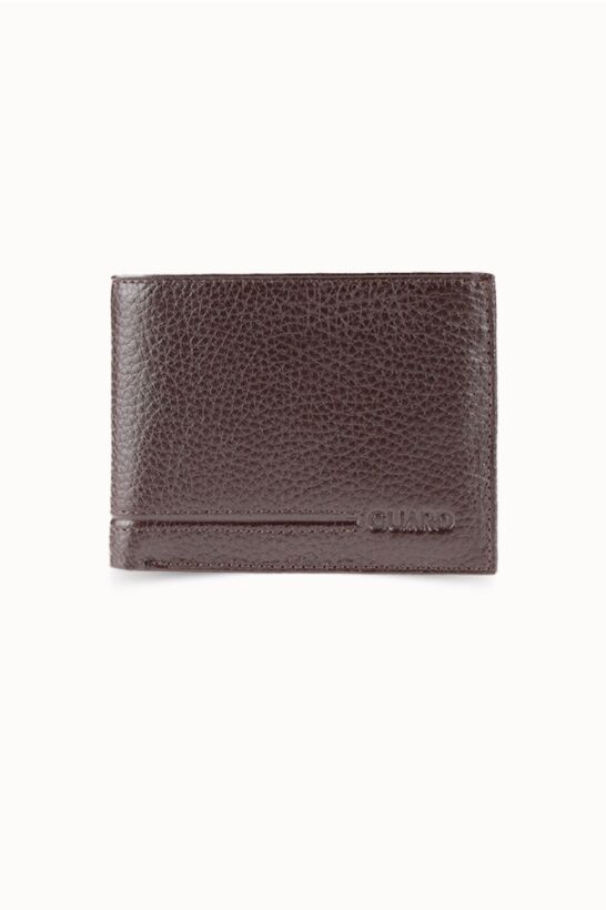 Guard Coin Compartment Brown Genuine Leather Horizontal Men's Wallet