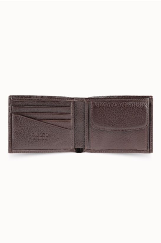 Guard Coin Compartment Brown Genuine Leather Horizontal Men's Wallet