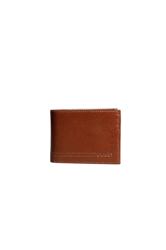 Guard Coin Pitted Tan Genuine Leather Horizontal Men's Wallet