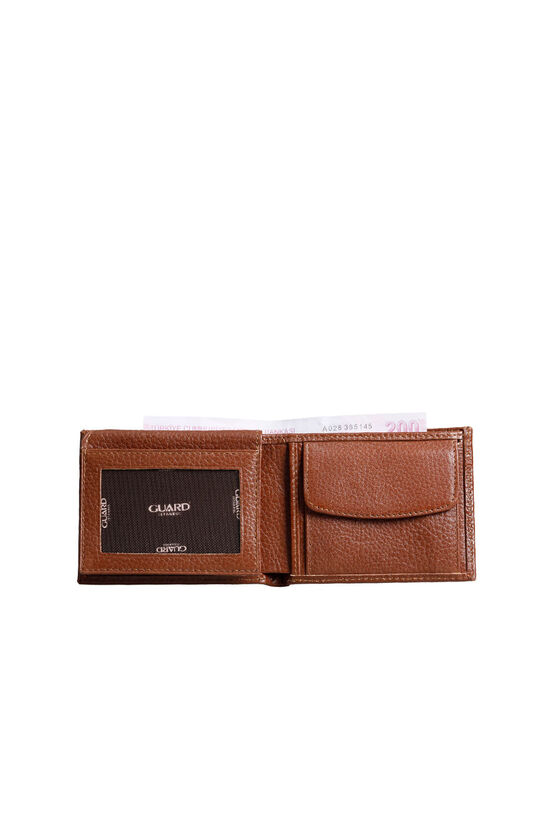 Guard Coin Pitted Tan Genuine Leather Horizontal Men's Wallet