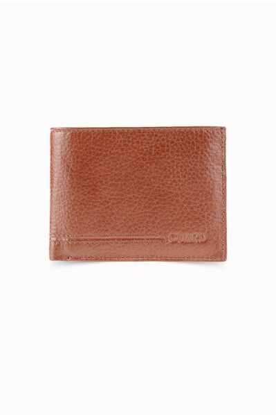 Guard - Guard Coin Compartment Tan Genuine Leather Horizontal Men's Wallet