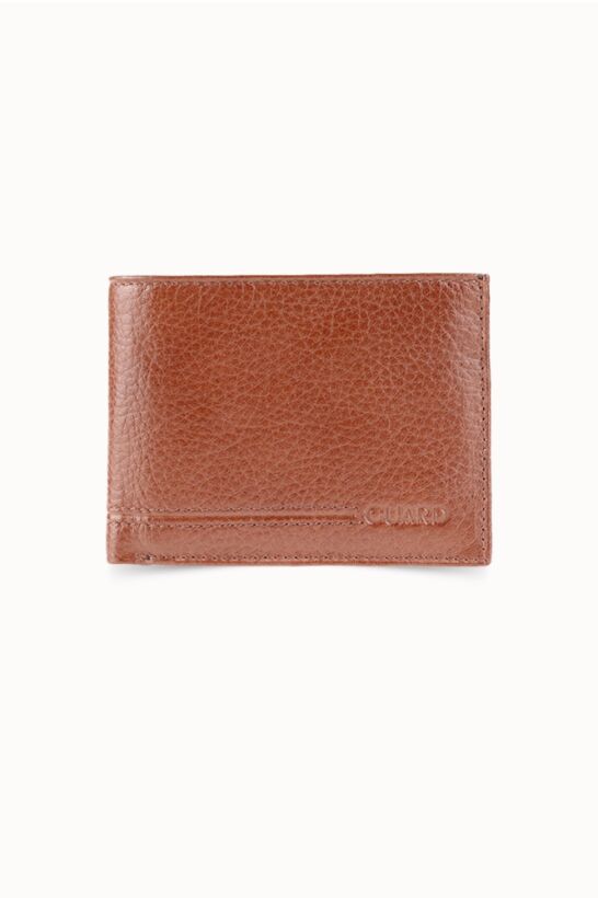 Guard Coin Compartment Tan Genuine Leather Horizontal Men's Wallet