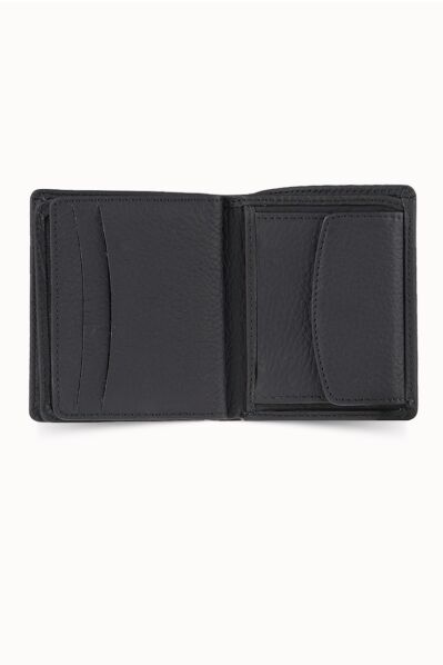 Guard Matte Black Leather Men's Wallet with Coin Entry - Thumbnail