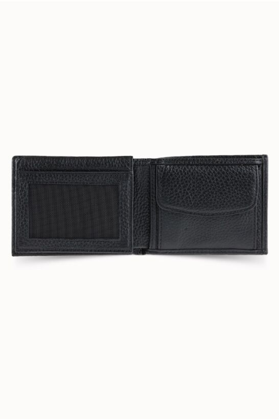 Guard Coin Pitted Black Genuine Leather Horizontal Men's Wallet
