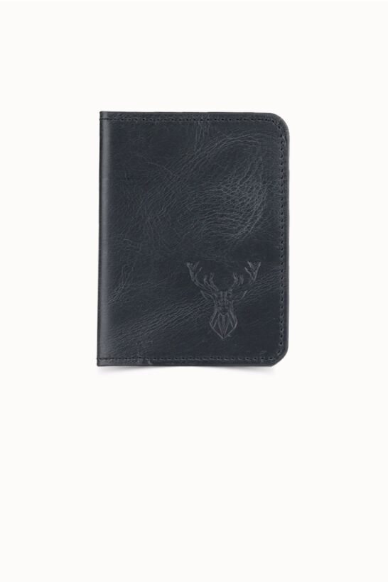 Guard Deer Printed Antique Black Leather Card Holder