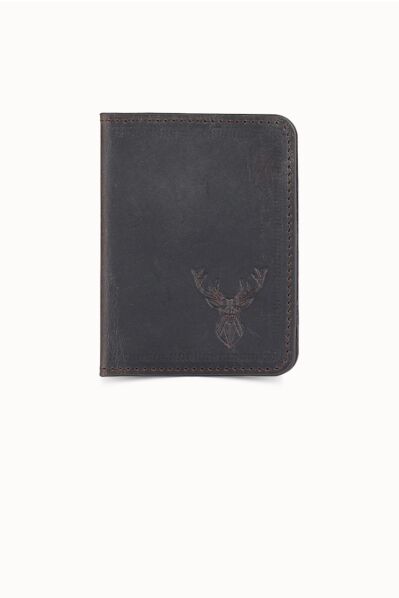 Guard - Guard Deer Printed Antique Brown Leather Card Holder