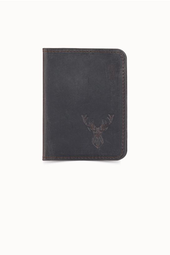 Guard Deer Printed Antique Brown Leather Card Holder