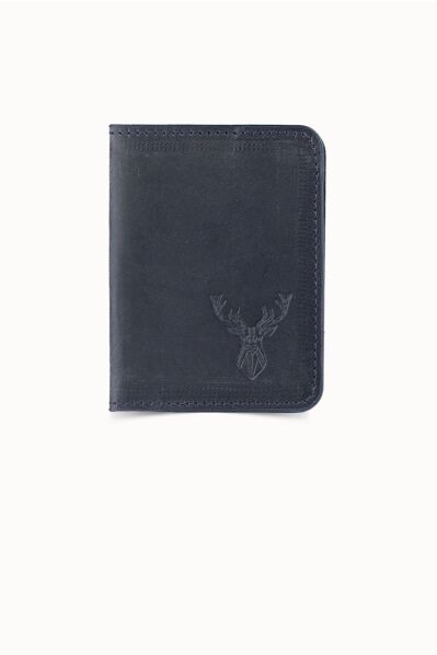 Guard - Guard Deer Printed Antique Navy Blue Leather Card Holder