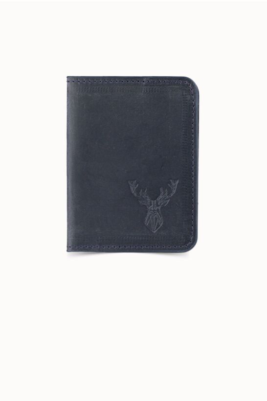 Guard Deer Printed Antique Navy Blue Leather Card Holder