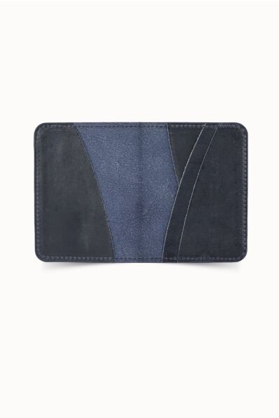 Guard Deer Printed Antique Navy Blue Leather Card Holder - Thumbnail