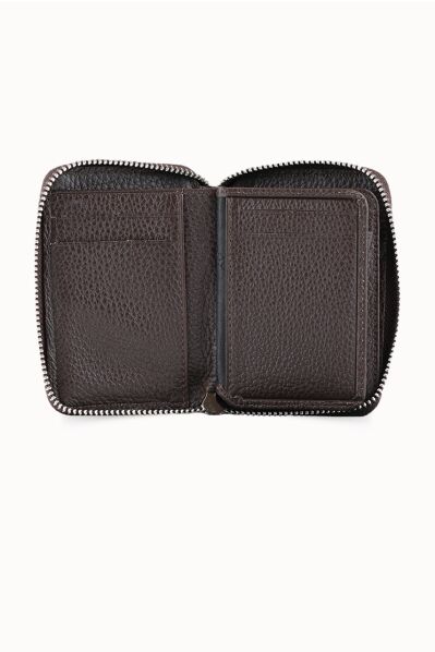 Guard Fermuarlı Kahve Deri Cüzdan - Thumbnail