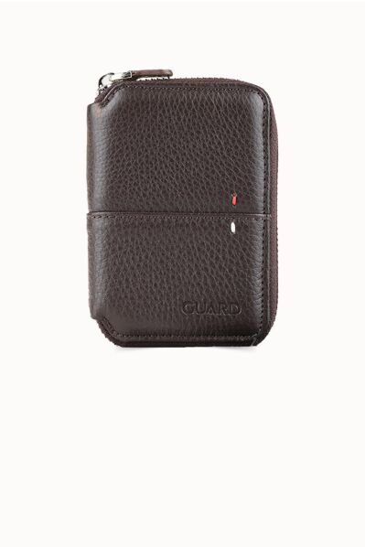 Guard Fermuarlı Kahve Deri Cüzdan - Thumbnail