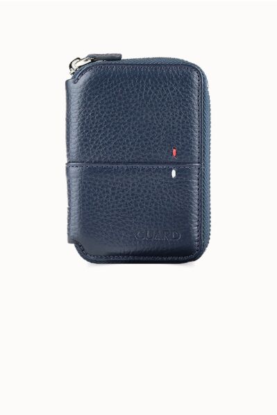 Guard - Guard Fermuarlı Lacivert Deri Mini Cüzdan