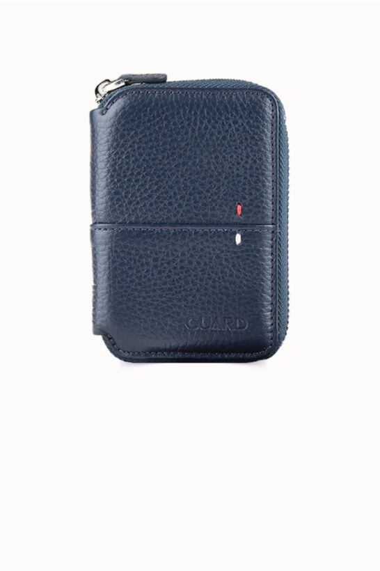 Guard Fermuarlı Lacivert Deri Mini Cüzdan