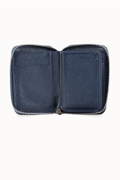 Guard Fermuarlı Lacivert Deri Mini Cüzdan - Thumbnail
