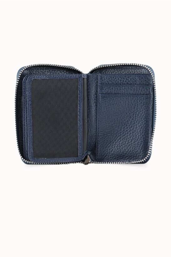 Guard Fermuarlı Lacivert Deri Mini Cüzdan