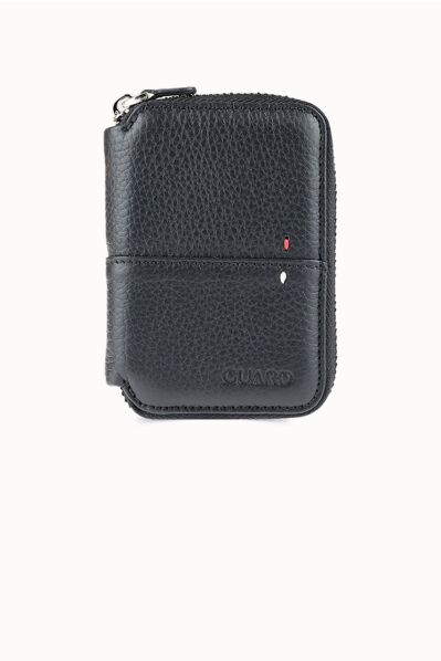 Guard - Guard Fermuarlı Siyah Deri Mini Cüzdan