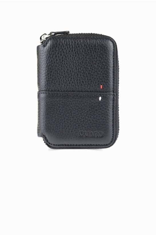 Guard Fermuarlı Siyah Deri Mini Cüzdan